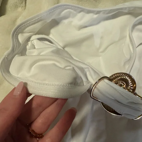 White Strapless Swimsuit with Gold Accent - Picture 8 of 10